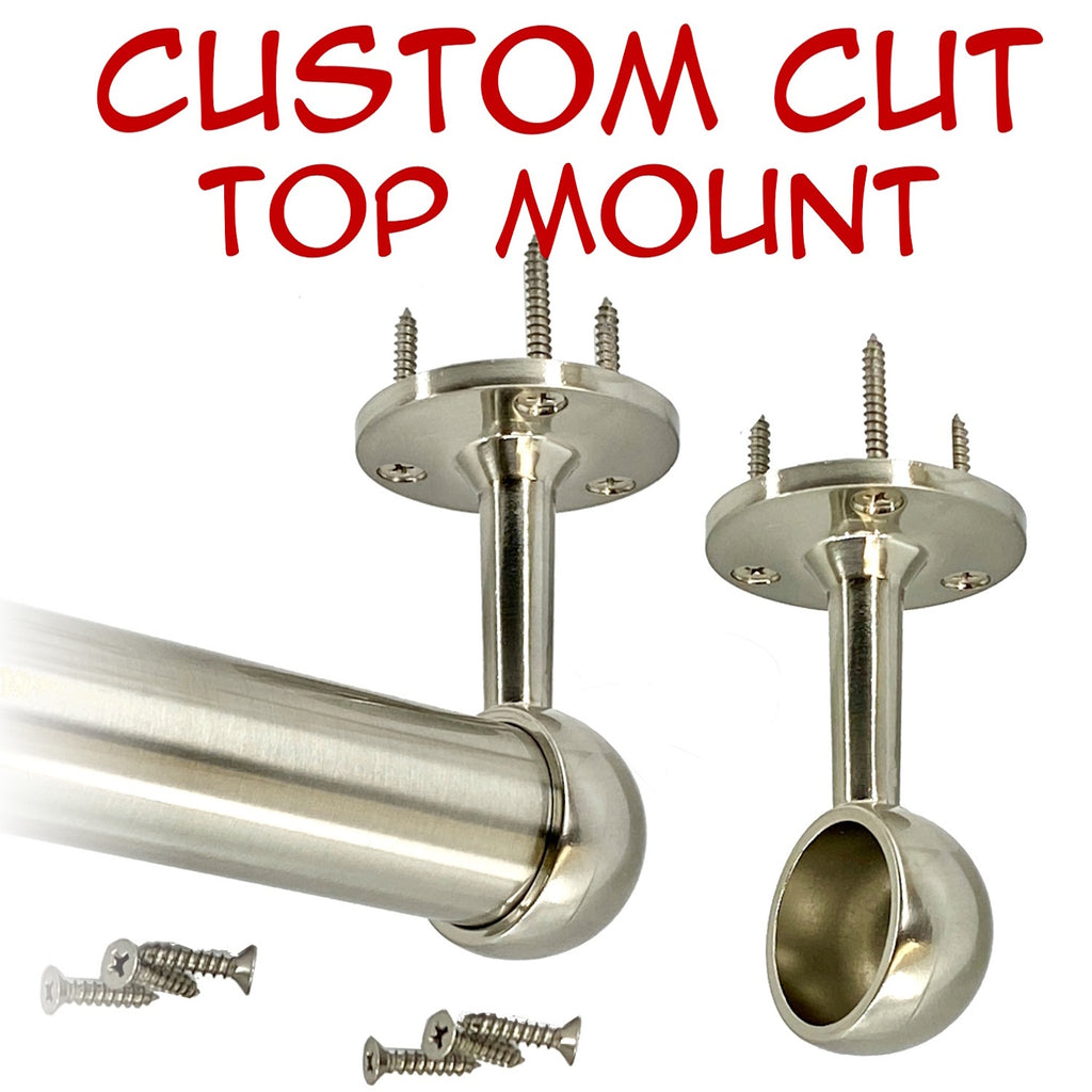 Custom cut satin nickel round closet rod with top mount brackets