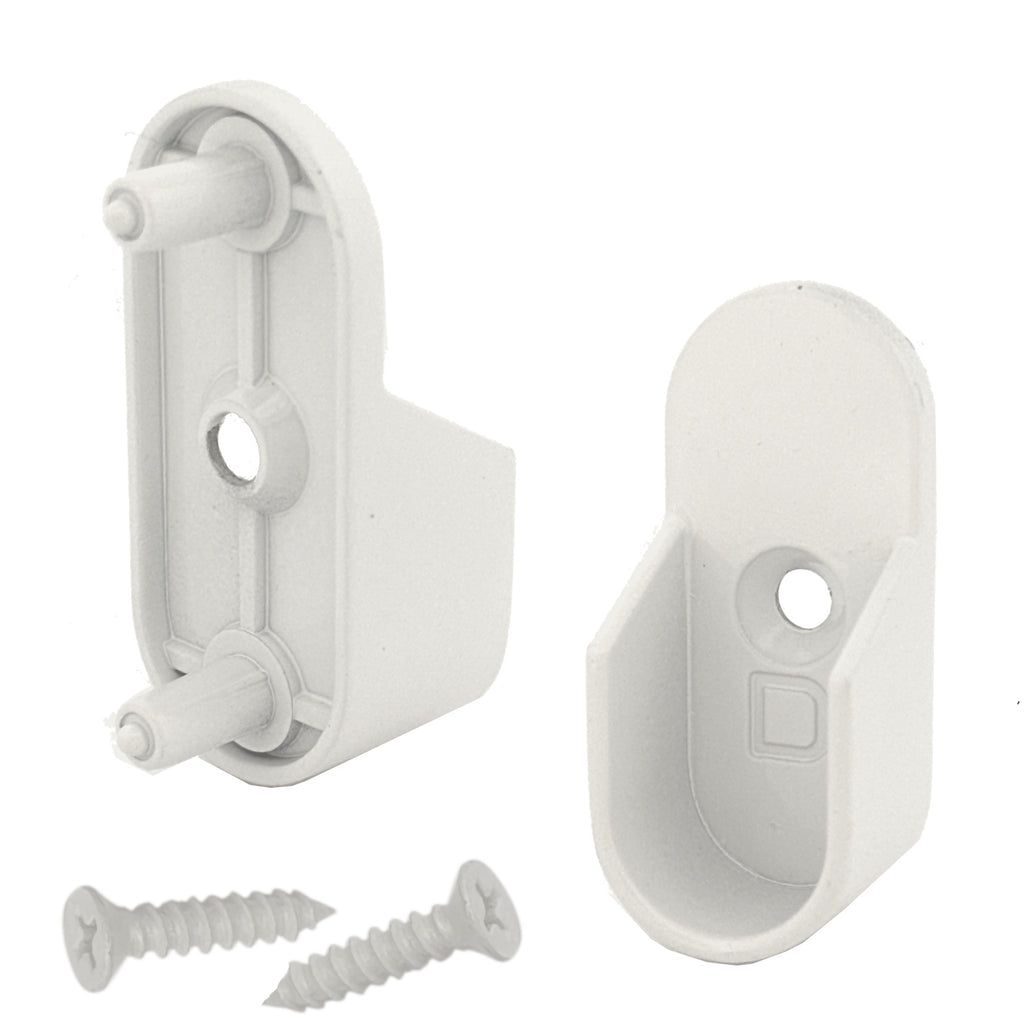 Gloss white oval closet rod brackets with rear pins