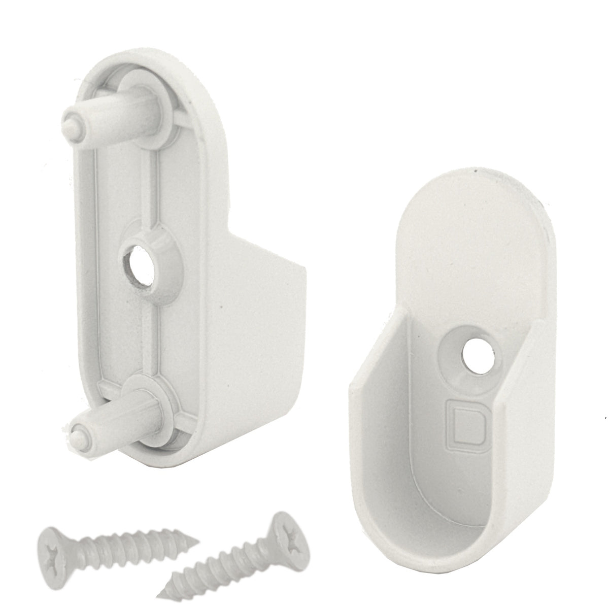 Gloss white oval closet rod brackets with rear pins