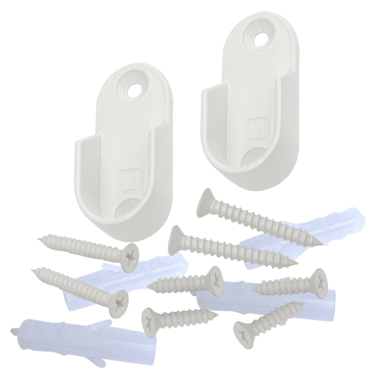 Gloss white oval closet rod screw-on end brackets